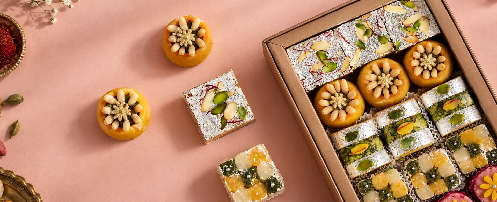Assorted dry fruit sweets in a gift box